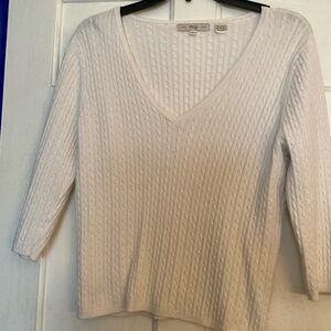 Pria 3/4 sleeve white cable knit cotton blend top.  Size L